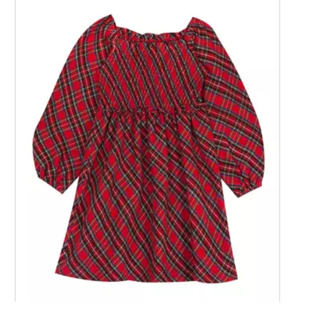 Girls Blouson Sleeve Tartan Plaid Holiday Christmas Dress New With Tags
